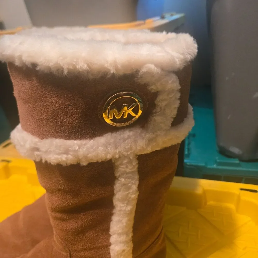 Michael Kors Womens Size 10 Brown Shearling Tall Winter Boots Suede Fur Trim